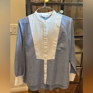 Veronica Beard blue and white Naya tuxedo shirt